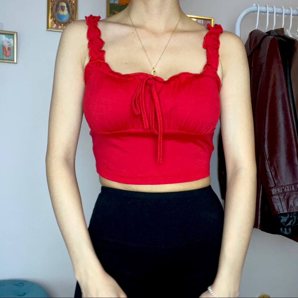 SHEIN Ruched Red Crop Top - Picture 2 of 10